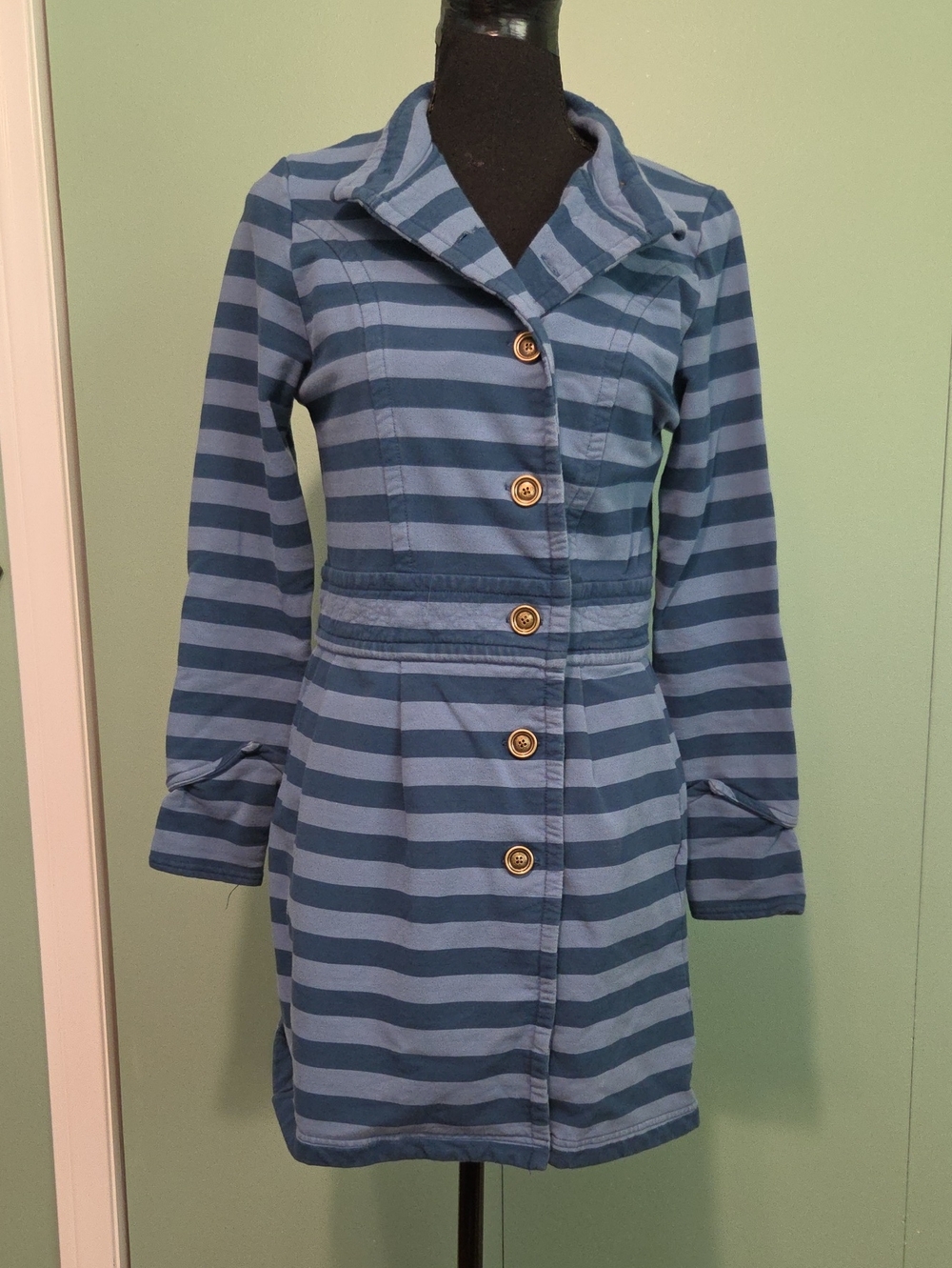 Matilda Jane Blue Striped Button-Front Women’s Dress Coat Size Xs